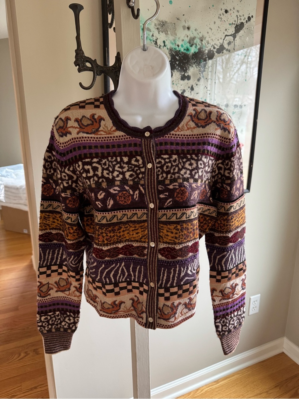 Ulla Johnson Purple, Brown & Cream Mixed Jacquard Cardigan
